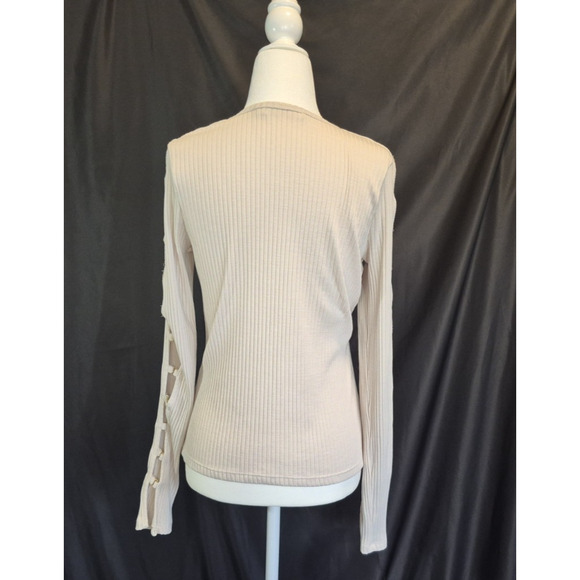 Jonathan Simakhi Standard Tobie Melange Rib Cut Out Cream Top L - Picture 5 of 7